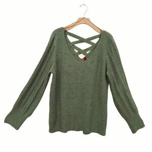Love Scarlett Womens Sweater Pullover XL Green Knitted V-Neck Long Sleeve
